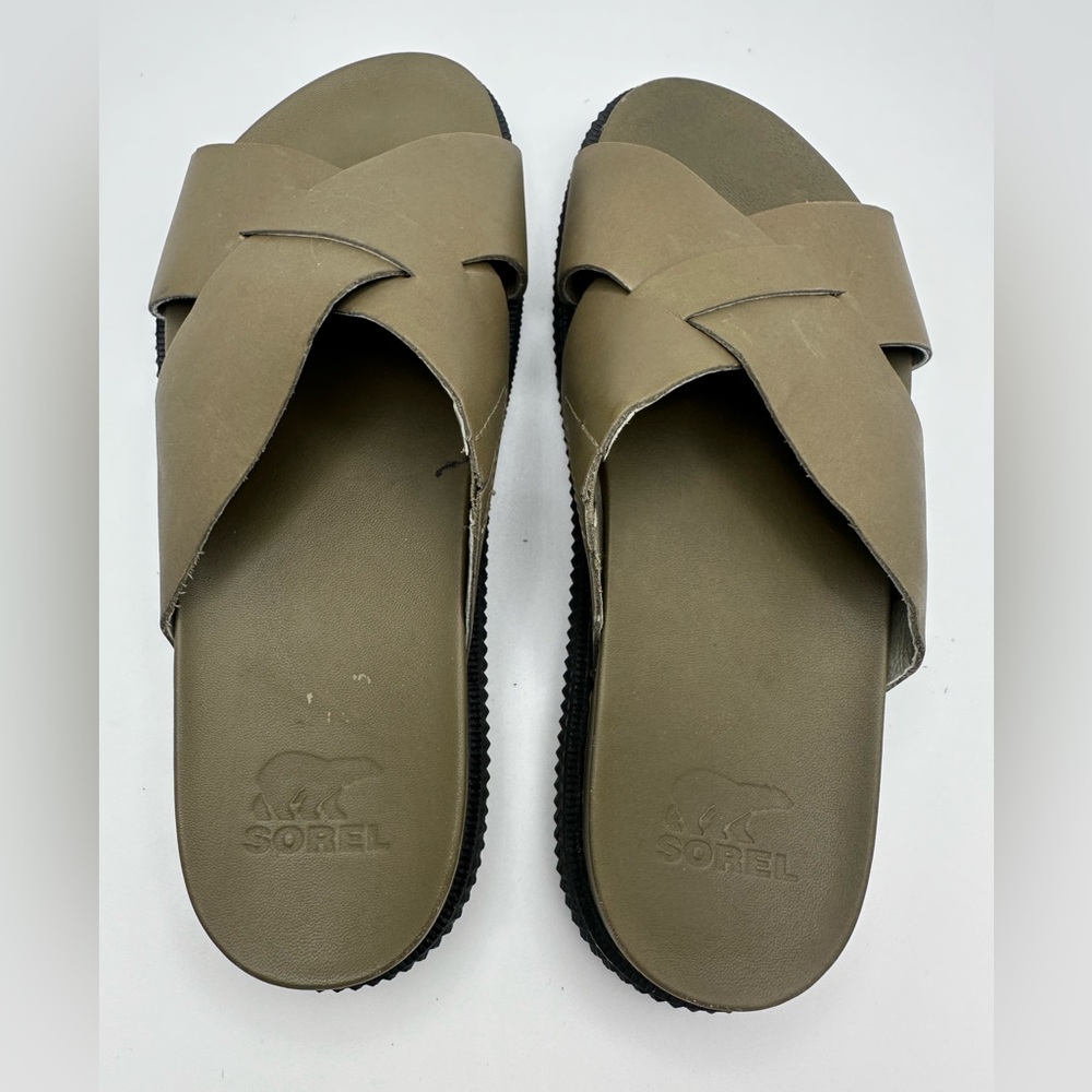Sorel Women’s Roaming Criss Cross Slide Sandals 6.5 Olive Black Chunky Sole - Picture 2 of 8